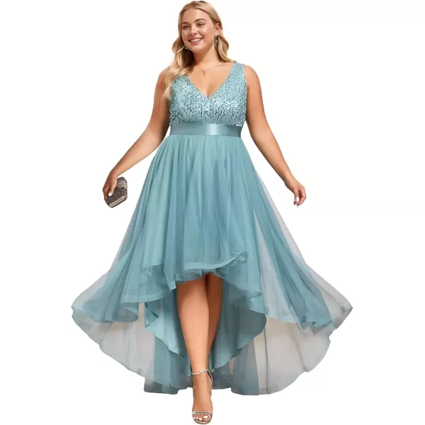 imageEverPretty Womens Double V Neck A Line High Low Sequin Tulle Plus Size Formal Dresses for Curvy Women 0147ADADusty Blue