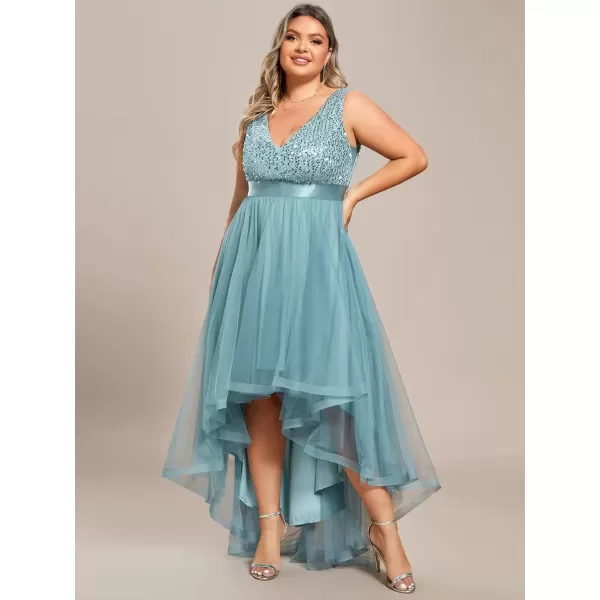 imageEverPretty Womens Double V Neck A Line High Low Sequin Tulle Plus Size Formal Dresses for Curvy Women 0147ADADusty Blue