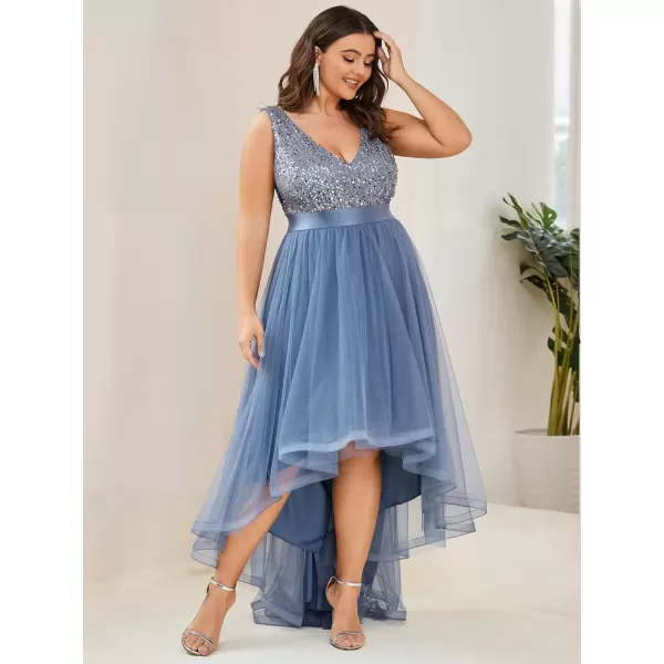 imageEverPretty Womens Double V Neck A Line High Low Sequin Tulle Plus Size Formal Dresses for Curvy Women 0147ADADusty Navy