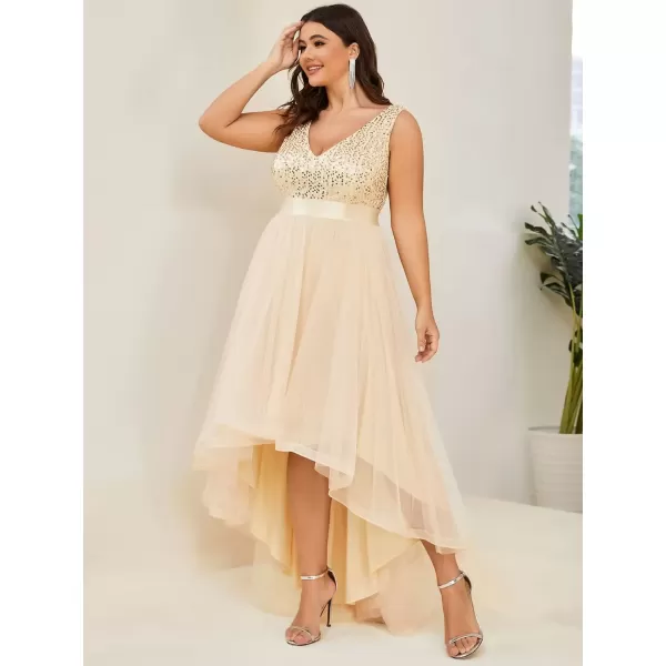 imageEverPretty Womens Double V Neck A Line High Low Sequin Tulle Plus Size Formal Dresses for Curvy Women 0147ADAGold