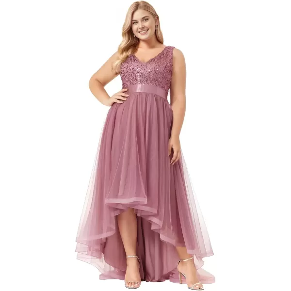 imageEverPretty Womens Double V Neck A Line High Low Sequin Tulle Plus Size Formal Dresses for Curvy Women 0147ADAOrchid