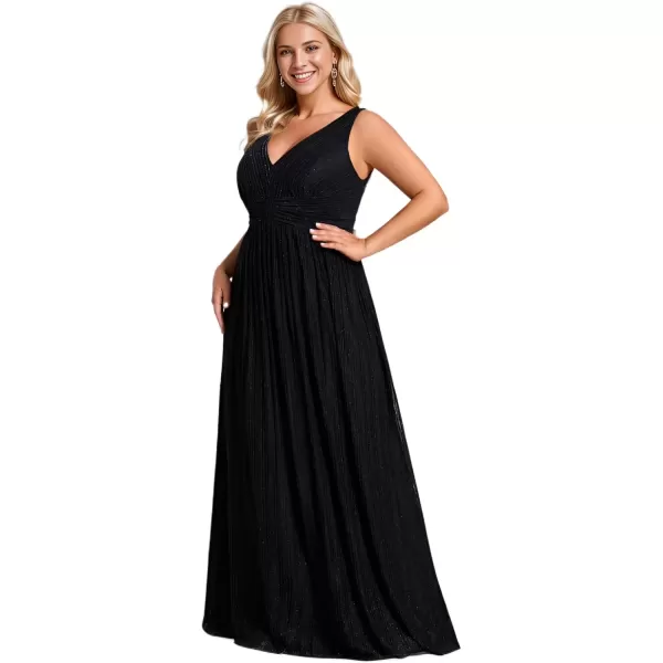 imageEverPretty Womens Glitter V Neck Formal Gowns Pleated Sleeveless Plus Size Formal Dress 02133DABlack