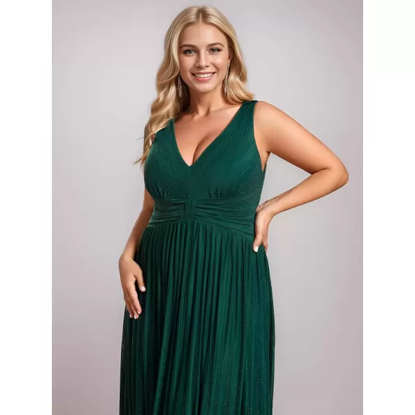 imageEverPretty Womens Glitter V Neck Formal Gowns Pleated Sleeveless Plus Size Formal Dress 02133DADark Green