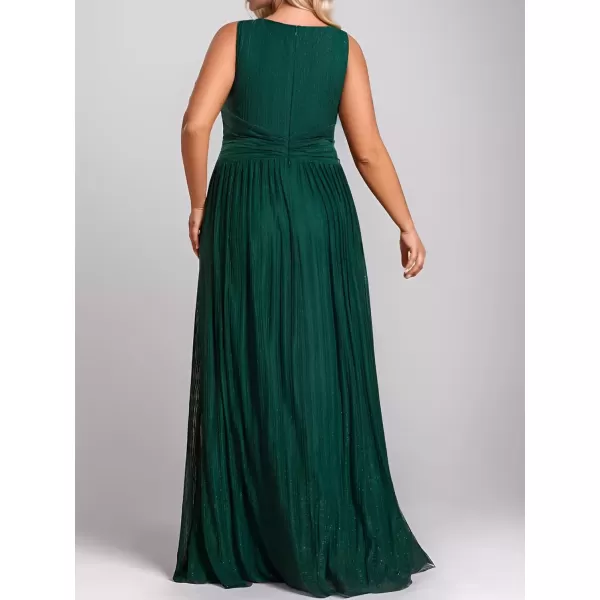 imageEverPretty Womens Glitter V Neck Formal Gowns Pleated Sleeveless Plus Size Formal Dress 02133DADark Green