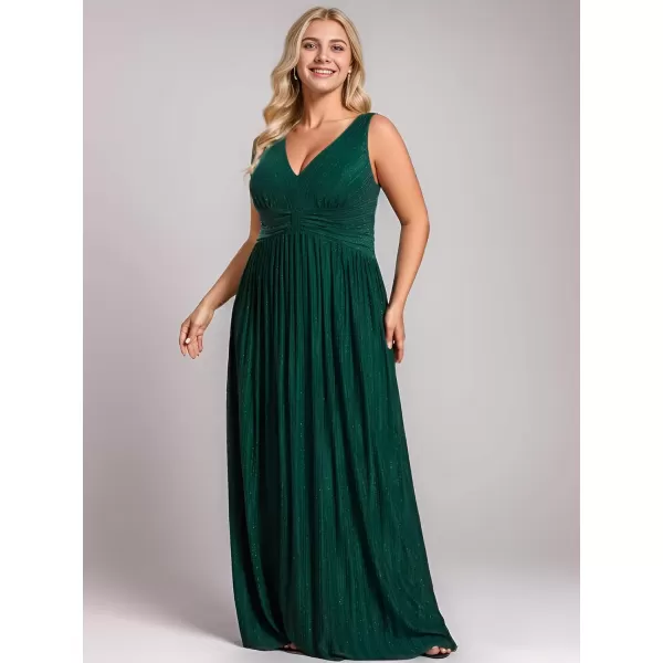 imageEverPretty Womens Glitter V Neck Formal Gowns Pleated Sleeveless Plus Size Formal Dress 02133DADark Green