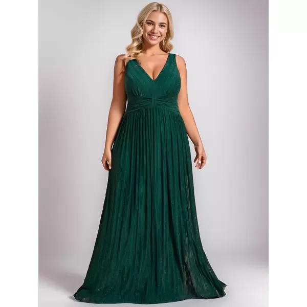 imageEverPretty Womens Glitter V Neck Formal Gowns Pleated Sleeveless Plus Size Formal Dress 02133DADark Green