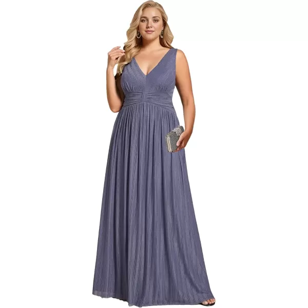 imageEverPretty Womens Glitter V Neck Formal Gowns Pleated Sleeveless Plus Size Formal Dress 02133DADusty Navy