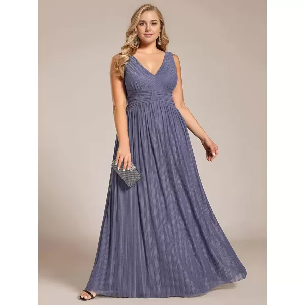 imageEverPretty Womens Glitter V Neck Formal Gowns Pleated Sleeveless Plus Size Formal Dress 02133DADusty Navy