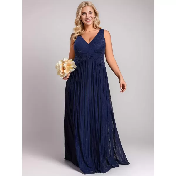 imageEverPretty Womens Glitter V Neck Formal Gowns Pleated Sleeveless Plus Size Formal Dress 02133DANavy Blue