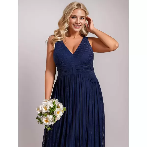 imageEverPretty Womens Glitter V Neck Formal Gowns Pleated Sleeveless Plus Size Formal Dress 02133DANavy Blue