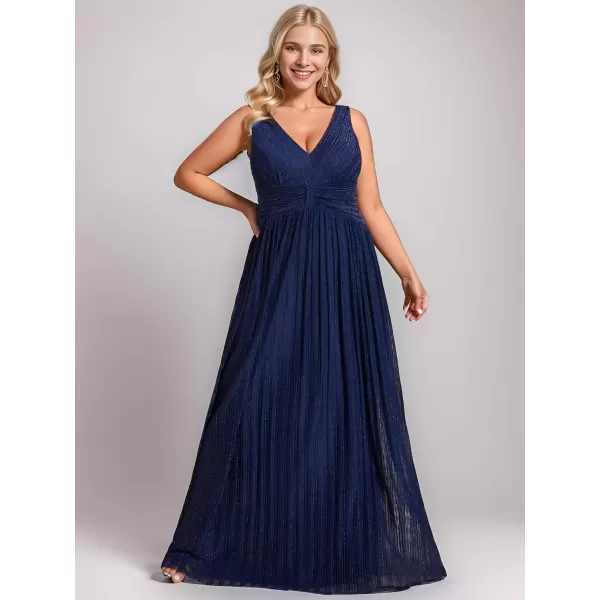 imageEverPretty Womens Glitter V Neck Formal Gowns Pleated Sleeveless Plus Size Formal Dress 02133DANavy Blue