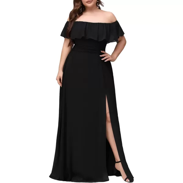 imageEverPretty Womens Off Shoulder Ruffle Sleeves Side Split Chiffon Plus Size Semi Formal Dresses for Women 00968DABlack