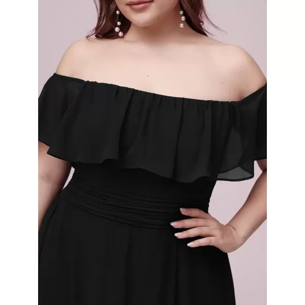 imageEverPretty Womens Off Shoulder Ruffle Sleeves Side Split Chiffon Plus Size Semi Formal Dresses for Women 00968DABlack