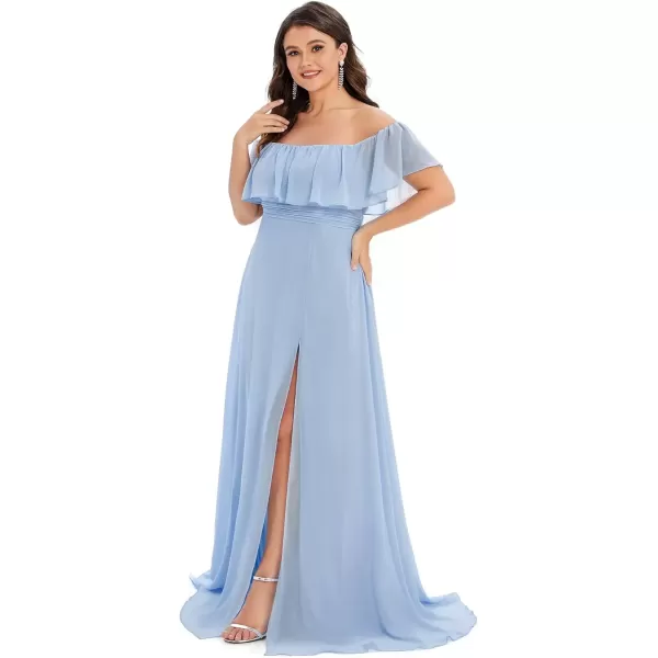 imageEverPretty Womens Off Shoulder Ruffle Sleeves Side Split Chiffon Plus Size Semi Formal Dresses for Women 00968DABlue