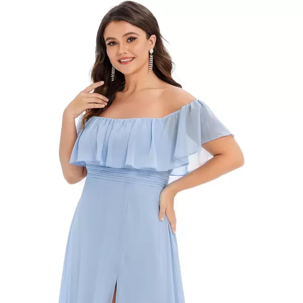 imageEverPretty Womens Off Shoulder Ruffle Sleeves Side Split Chiffon Plus Size Semi Formal Dresses for Women 00968DABlue