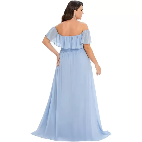 imageEverPretty Womens Off Shoulder Ruffle Sleeves Side Split Chiffon Plus Size Semi Formal Dresses for Women 00968DABlue