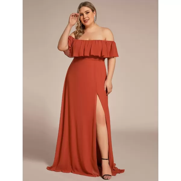 imageEverPretty Womens Off Shoulder Ruffle Sleeves Side Split Chiffon Plus Size Semi Formal Dresses for Women 00968DABurnt Orange