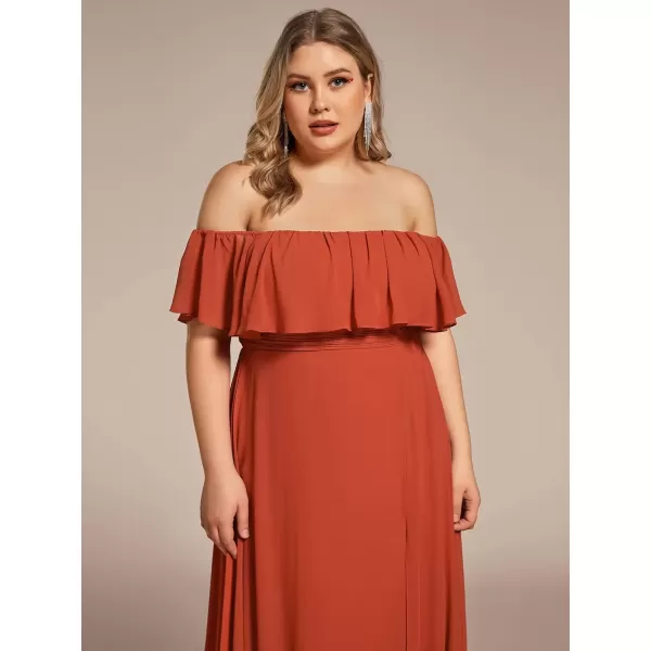 imageEverPretty Womens Off Shoulder Ruffle Sleeves Side Split Chiffon Plus Size Semi Formal Dresses for Women 00968DABurnt Orange