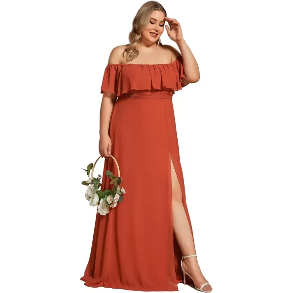 imageEverPretty Womens Off Shoulder Ruffle Sleeves Side Split Chiffon Plus Size Semi Formal Dresses for Women 00968DABurnt Orange