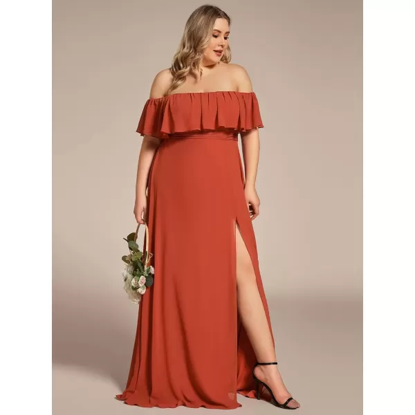 imageEverPretty Womens Off Shoulder Ruffle Sleeves Side Split Chiffon Plus Size Semi Formal Dresses for Women 00968DABurnt Orange