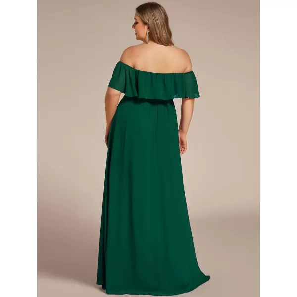 imageEverPretty Womens Off Shoulder Ruffle Sleeves Side Split Chiffon Plus Size Semi Formal Dresses for Women 00968DADark Green