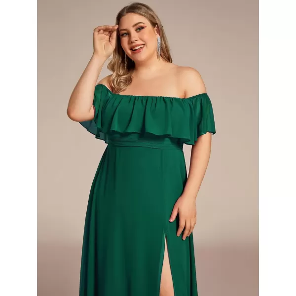 imageEverPretty Womens Off Shoulder Ruffle Sleeves Side Split Chiffon Plus Size Semi Formal Dresses for Women 00968DADark Green