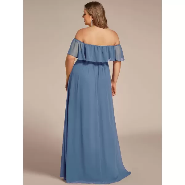 imageEverPretty Womens Off Shoulder Ruffle Sleeves Side Split Chiffon Plus Size Semi Formal Dresses for Women 00968DADusty Blue