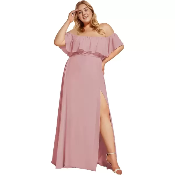 imageEverPretty Womens Off Shoulder Ruffle Sleeves Side Split Chiffon Plus Size Semi Formal Dresses for Women 00968DADusty Rose