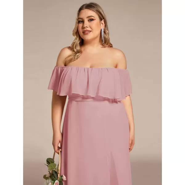 imageEverPretty Womens Off Shoulder Ruffle Sleeves Side Split Chiffon Plus Size Semi Formal Dresses for Women 00968DADusty Rose