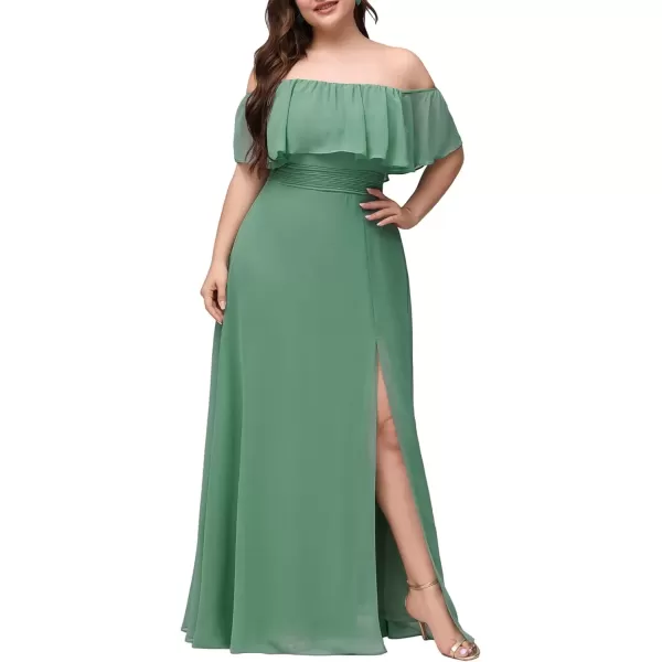 imageEverPretty Womens Off Shoulder Ruffle Sleeves Side Split Chiffon Plus Size Semi Formal Dresses for Women 00968DAGreen