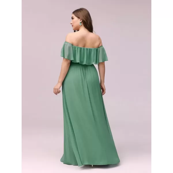 imageEverPretty Womens Off Shoulder Ruffle Sleeves Side Split Chiffon Plus Size Semi Formal Dresses for Women 00968DAGreen