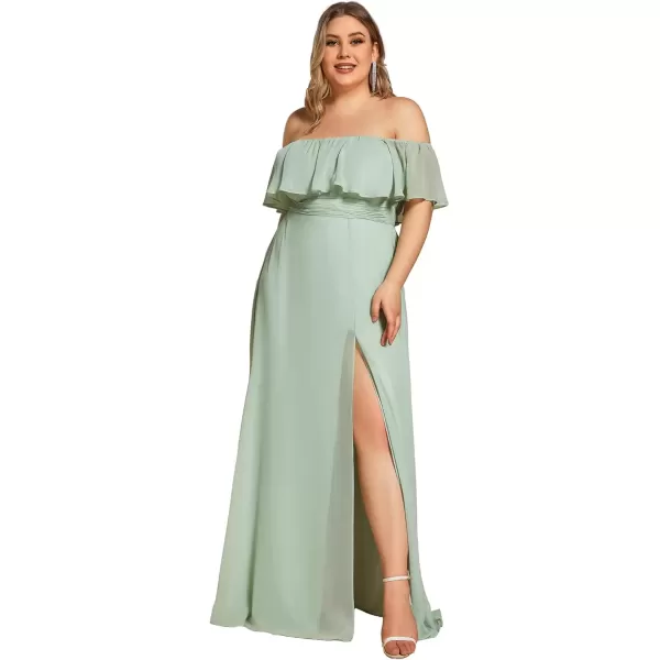 imageEverPretty Womens Off Shoulder Ruffle Sleeves Side Split Chiffon Plus Size Semi Formal Dresses for Women 00968DAMint Green