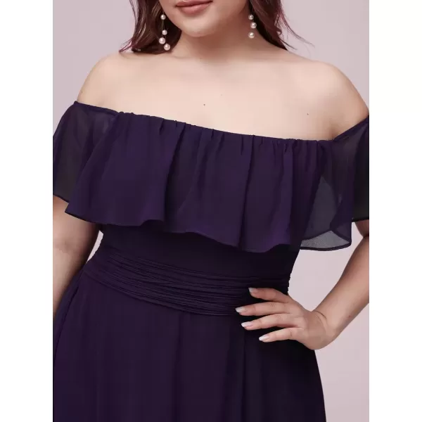 imageEverPretty Womens Off Shoulder Ruffle Sleeves Side Split Chiffon Plus Size Semi Formal Dresses for Women 00968DAPurple