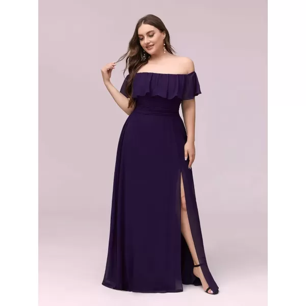 imageEverPretty Womens Off Shoulder Ruffle Sleeves Side Split Chiffon Plus Size Semi Formal Dresses for Women 00968DAPurple