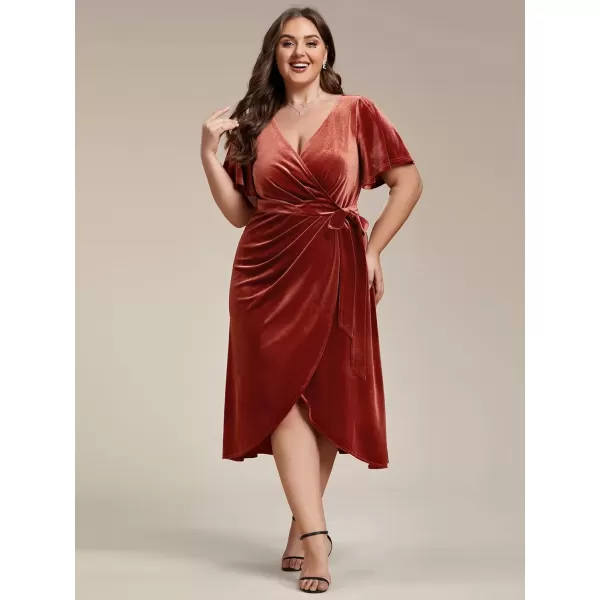 imageEverPretty Womens One Piece V Neck Ruffled Sleeves Velvet Plus Size Wedding Guest Dress 01964DAMaroon