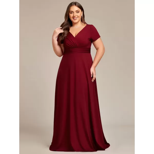 imageEverPretty Womens Plus Size Generous Ruched V Neck Short Sleeves Long A Line Formal Evening Dress 01730DABurgundy