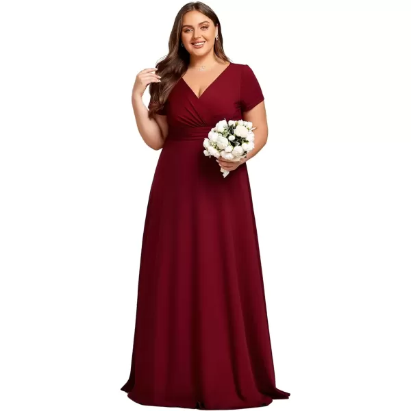 imageEverPretty Womens Plus Size Generous Ruched V Neck Short Sleeves Long A Line Formal Evening Dress 01730DABurgundy