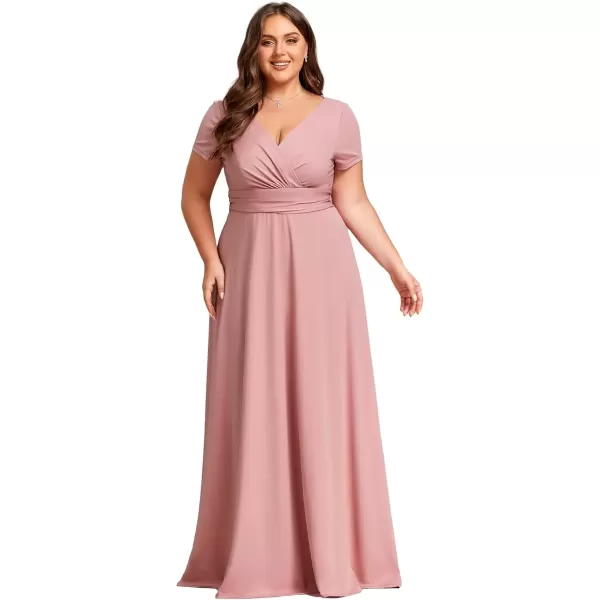 imageEverPretty Womens Plus Size Generous Ruched V Neck Short Sleeves Long A Line Formal Evening Dress 01730DADusty Rose