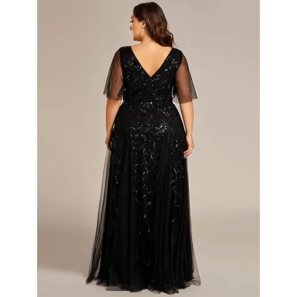 imageEverPretty Womens Plus Size Sequin Emboridery Formal Evening Dresses with Sleeves Black1 US18