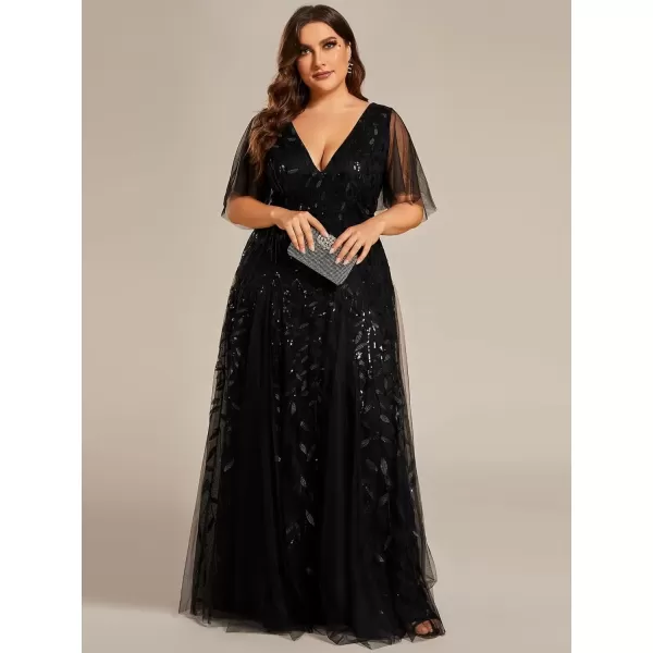 imageEverPretty Womens Plus Size Sequin Emboridery Formal Evening Dresses with Sleeves Black1 US18