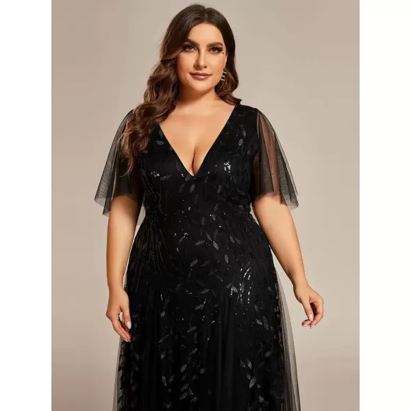 imageEverPretty Womens Plus Size Sequin Emboridery Formal Evening Dresses with Sleeves Black1 US18