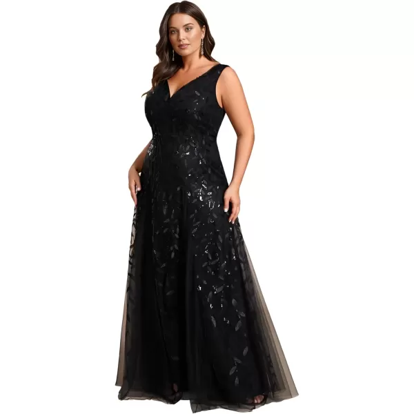 imageEverPretty Womens Plus Size V Neck Aline Sleeveless Sequin Emboridery Formal DressesAblack