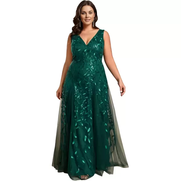 imageEverPretty Womens Plus Size V Neck Aline Sleeveless Sequin Emboridery Formal DressesAdark Green