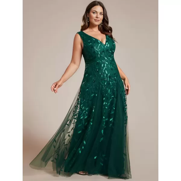 imageEverPretty Womens Plus Size V Neck Aline Sleeveless Sequin Emboridery Formal DressesAdark Green