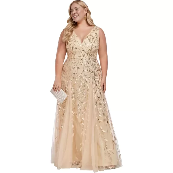 imageEverPretty Womens Plus Size V Neck Aline Sleeveless Sequin Emboridery Formal DressesGold