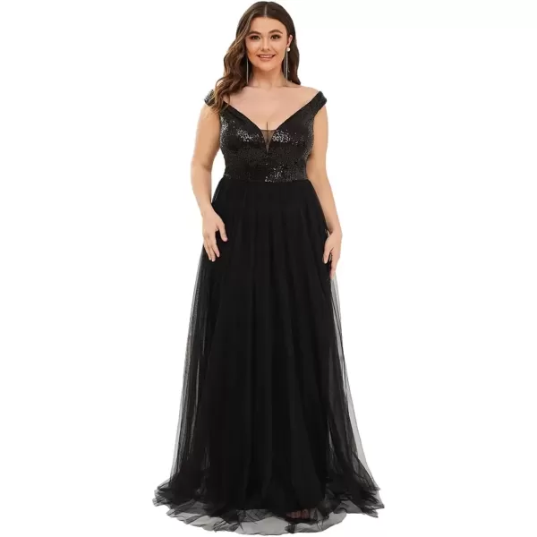 imageEverPretty Womens Plus Size V Neck Sequin Tulle A Line Formal Evening Dress 0277PZUSABlack