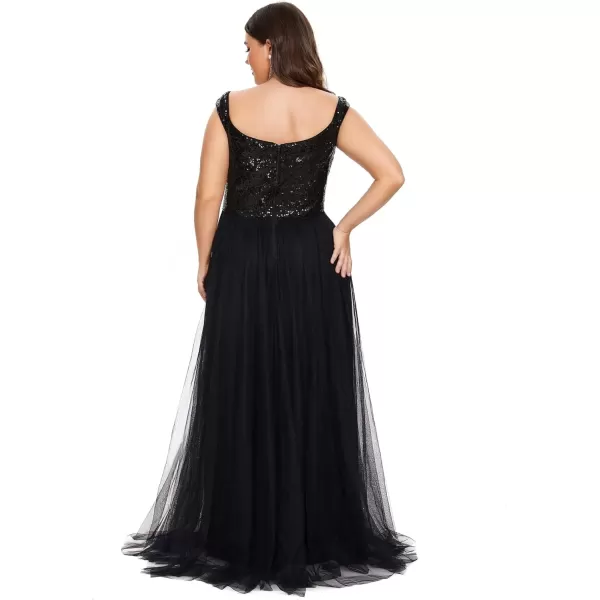 imageEverPretty Womens Plus Size V Neck Sequin Tulle A Line Formal Evening Dress 0277PZUSABlack