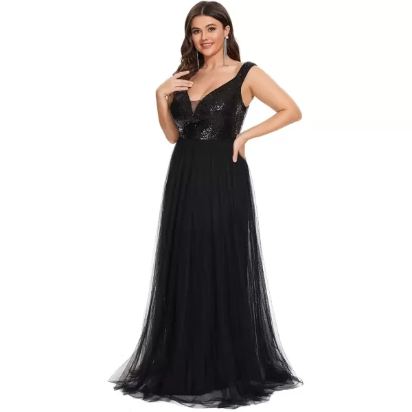 imageEverPretty Womens Plus Size V Neck Sequin Tulle A Line Formal Evening Dress 0277PZUSABlack