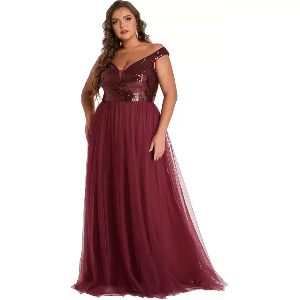 imageEverPretty Womens Plus Size V Neck Sequin Tulle A Line Formal Evening Dress 0277PZUSABurgundy