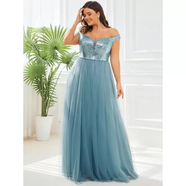 imageEverPretty Womens Plus Size V Neck Sequin Tulle A Line Formal Evening Dress 0277PZUSADemin Blue